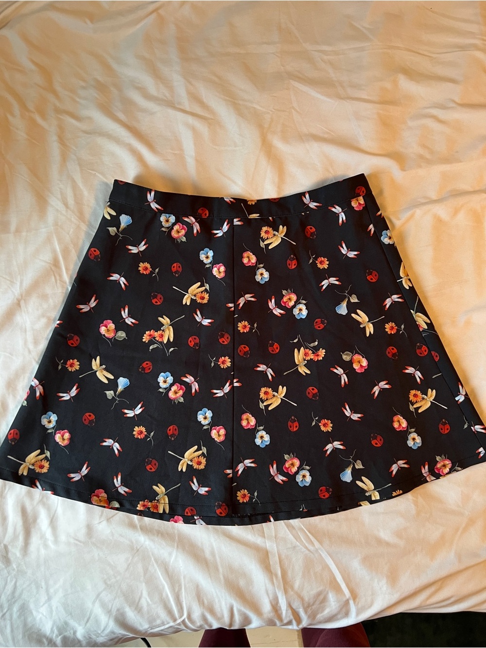 VTG Dragonfly Ladybug Print Wrap Mini Skirt L Made in USA